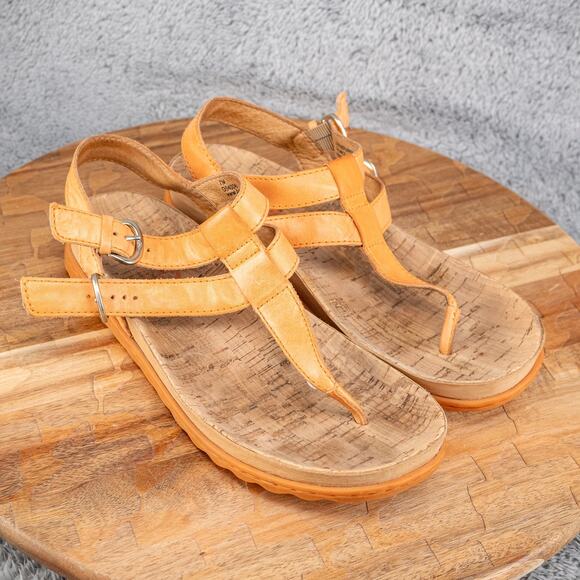 Born Sandals Womens Reta Ankle Strappy Flats Thong Orange Leather Sandals Size 7 - Picture 1 of 6